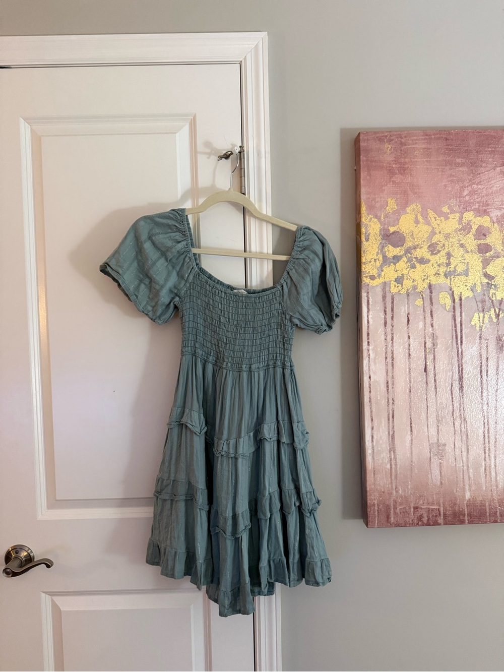 Altar'd State Sage Green Tiered Ruffle Dress